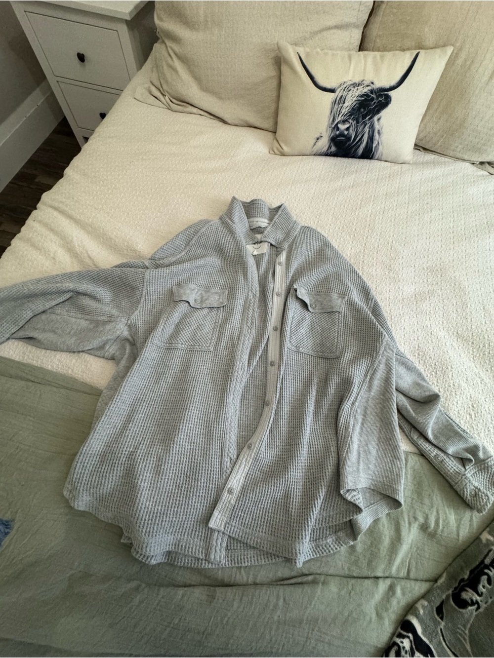 aerie Light Gray Button-Down Waffle Knit Shirt